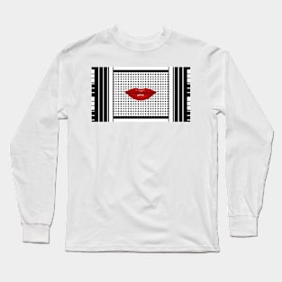 Lips , Polka , Kiss , Geometrical , Illusion , black and white Long Sleeve T-Shirt